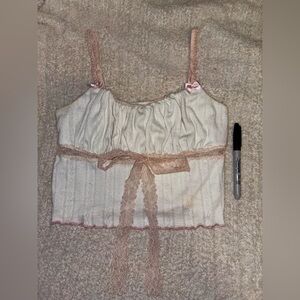 White and Pink Lace Trim Cami Top